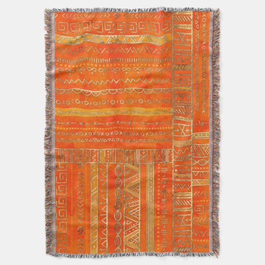 Couverture Or ethnique tribal de motif sur l'orange lumineuse (devant Vertical)