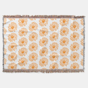 Couverture Orange Daisy Flower Print, Vintage motif floral