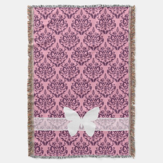 Couverture Orchidée pourpre congelée Damas avec papillon (devant Vertical)