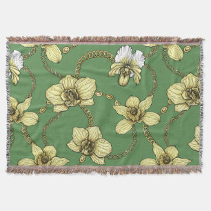 Couverture Orchidées et chaînes, jaune et vert kelly