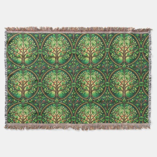 Couverture Ornate tree pattern in green and brown on a woven  (Devant)