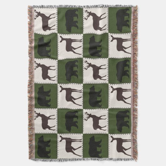Couverture Ours et cerfs rustiques, vert foncé et Carrés de c (devant Vertical)