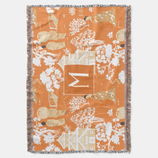 Couverture Pagode de la Chinoiserie orange Monogramme (devant Vertical)