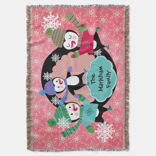 Couverture Paillettes de neige et points roses Pingouins Jeu (devant Vertical)