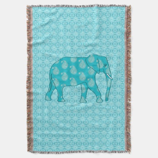 Couverture Paisley éléphant - turquoise et aqua (devant Vertical)