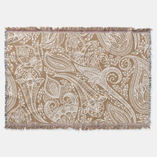 Couverture Paisley Florale Vintage Blanche Et Brown