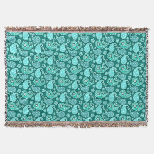 Couverture Paisley motif, Turquoise, Aqua et White (Devant)