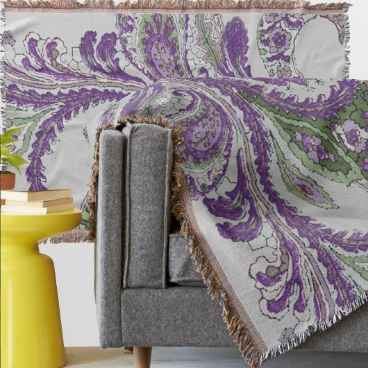 Couverture Paisley violet et vert motif floral