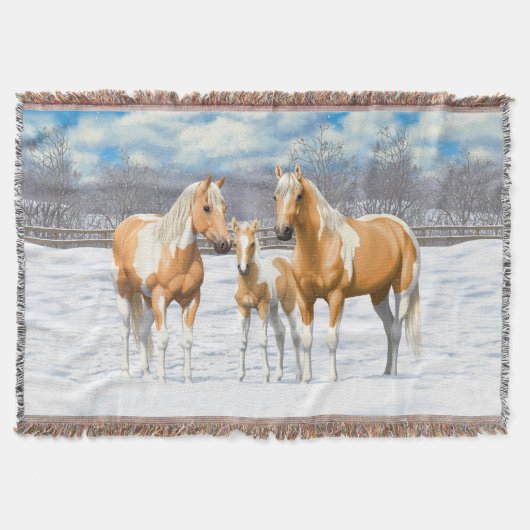Couverture Palomino Pinto Peinture Quarter Chevaux En Neige (Devant)