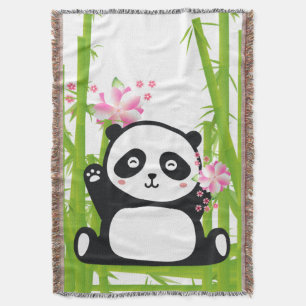 Couverture Panda heureux avec bambou et fleurs de cerisiers