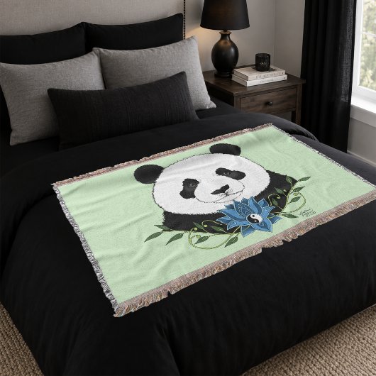 Couverture Panda roux Zen Lotus Bleu Yin Yang Vert
