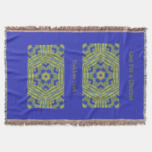 Couverture Panier Tissu Géométrique bleu jaune (Devant)
