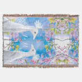 Couverture Paon blanc et sakura fleurie /personnalisable (Devant)