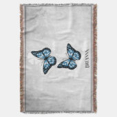Couverture Papillon bleu floral personnalisées Blanche (devant Vertical)