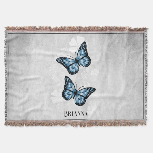 Couverture Papillon bleu floral personnalisées Blanche (Devant)