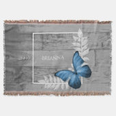 Couverture Papillon Bleu Rustique Personnalisé Blanche (Devant)