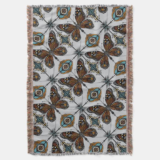 Couverture Papillon Monarque Boho Inspiré Diagonal Carreaux (devant Vertical)
