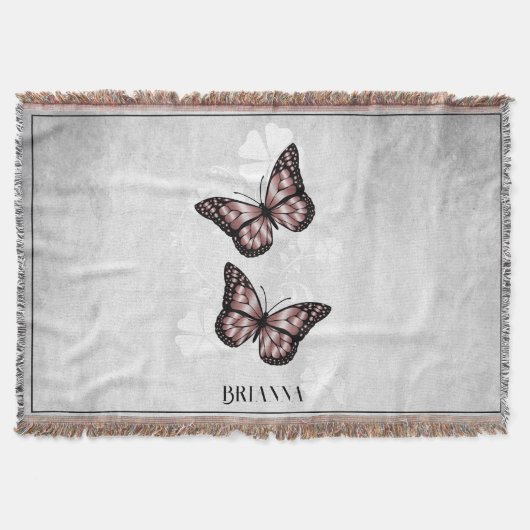 Couverture Papillon rose floral personnalisées Blanche (Devant)