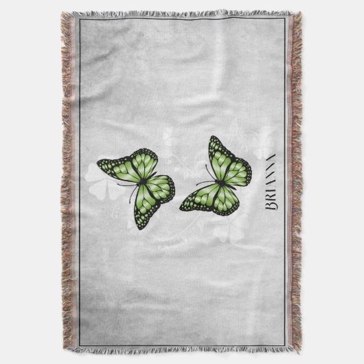 Couverture Papillon vert floral personnalisées Blanche (devant Vertical)