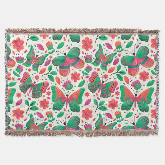 Couverture Papillons Élégants Fleurs Feuilles Pour Décoration (Devant)