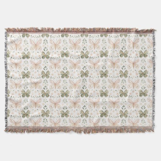 Couverture Papillons Rose Pâle Vert Menthe (Devant)