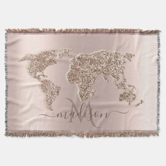 Couverture Parties scintillant World Map Voyage Rose Gold Mon (Devant)
