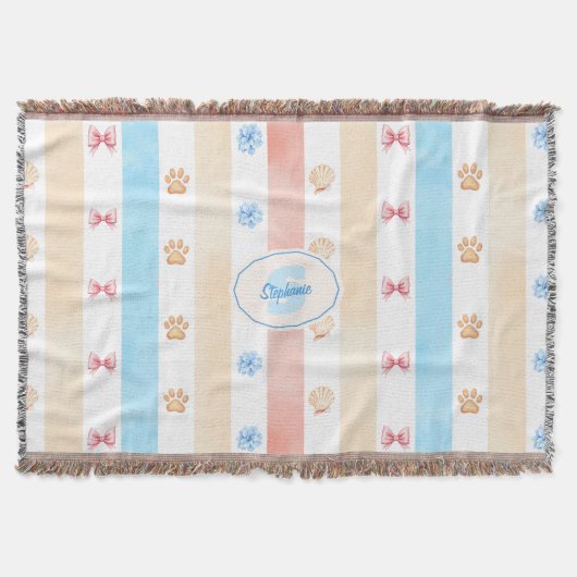 Couverture Pastel Stripe - Empreintes de pattes, Fleur Bleue, (Devant)