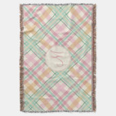 Couverture pastels plaid summertime menthe rose avec monogram (devant Vertical)