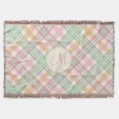 Couverture pastels plaid summertime menthe rose avec monogram (Devant)