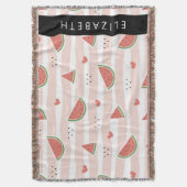 Couverture Pastèques Rouges, Coeurs, Bandes, Votre Nom (devant Vertical)