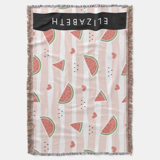 Couverture Pastèques Rouges, Coeurs, Bandes, Votre Nom (devant Vertical)