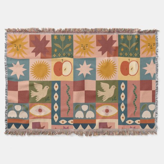 Couverture Patchwork céleste bohémien avec symboles mystiques (Devant)