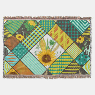 Couverture Patchwork de céréales, tournesols, motif géométriq