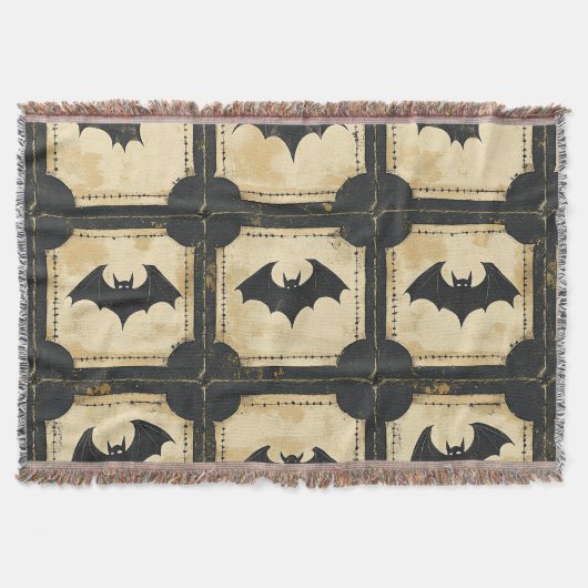 Couverture Patchwork de Grunge Denim Halloween avec chauves-s (Devant)