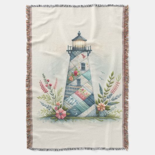 Couverture Patchwork Lighthouse Coastal Floral Scene (devant Vertical)