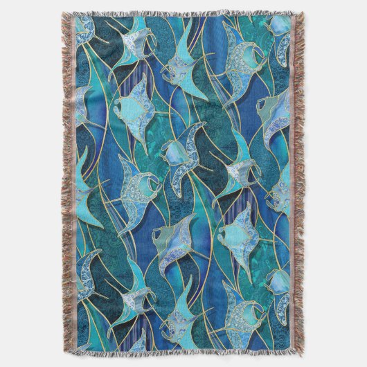 Couverture Patchwork Manta Rays en Sapphire bleu turquoise (devant Vertical)