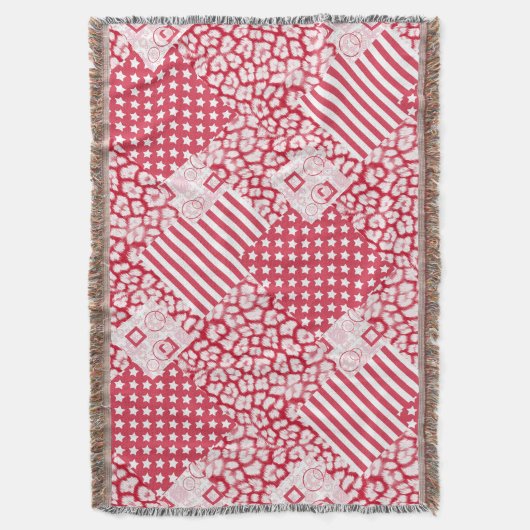 Couverture Patchwork rouge et blanc rustique (devant Vertical)