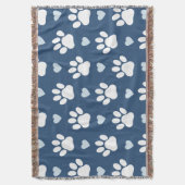 Couverture Pattern of paws, Dog paws, White paws, Blue Hearts (devant Vertical)