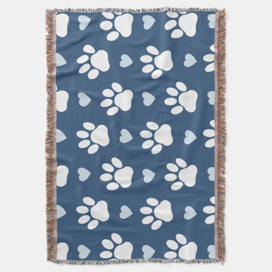 Couverture Pattern of paws, Dog paws, White paws, Blue Hearts (devant Vertical)