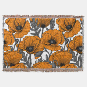 Couverture Pavot orange sur blanc