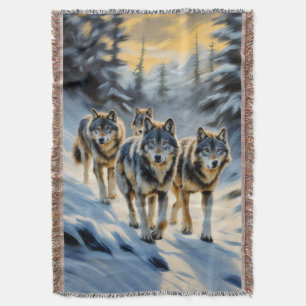 Couverture Paysage de l'Alaska Wolf sauvage Pack scène d'hive