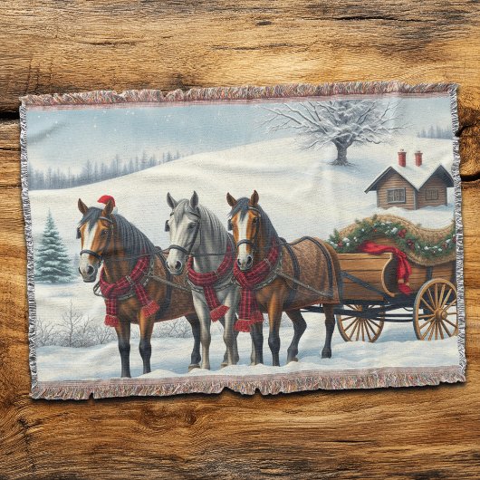 Couverture Paysage hivernal avec chevaux et Cabine