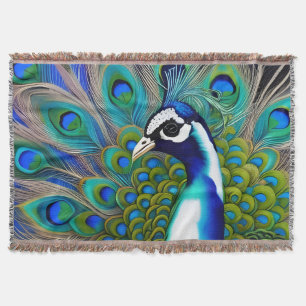 Couverture Peacock blanc bleu et vert Piebald