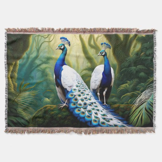 Couverture Peacock blanc et bleu majestueux en forêt (Devant)