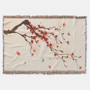 Couverture Peinture asiatique de style, fleur de prune au