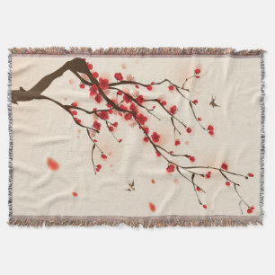Couverture Peinture de style oriental, fleur de prune au prin