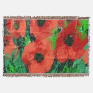 Couverture Peinture florale de coquelicots rouges abstraits