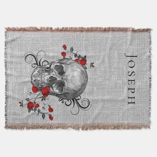 Couverture Personalisé Crâne Et Roses Rouges (Devant)