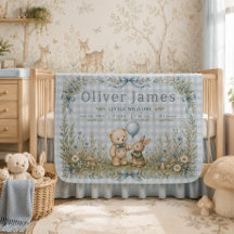 Couverture personnalisée pour bébé en vichy bleu a