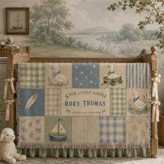 Couverture Petit Garçon Oie Personnalisé Gingham Bleu